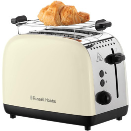 Тостер Russell Hobbs Colours Plus, 2 скибки, нержавіюча сталь, кремовий, широкі відсіки, підставка для булочок, 6 режимів підсмажування, функція розморожування, Lift & Look, 1600 Вт