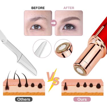 Електричний прилад для видалення волосся з обличчя URAQT для жінок, USB, безболісний триммер для обличчя, тіла, губ та підборіддя з LED-підсвічуванням, рожеве золото (червоний)