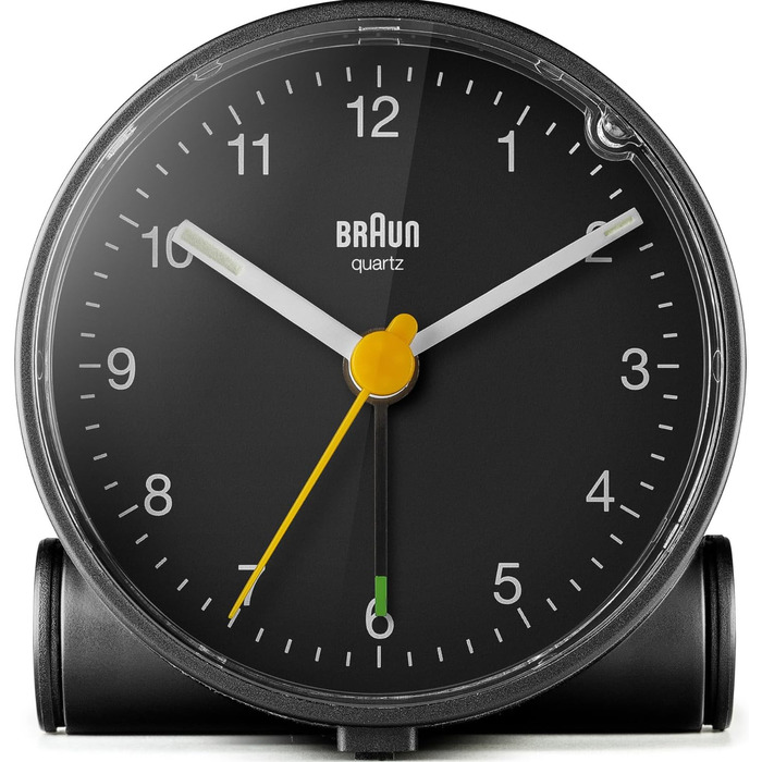 Braun Classic Analog Alarm Clock with Snooze Function and Light, Silent Quartz Movement, Crescendo Alarm in Black, Model BC01B.