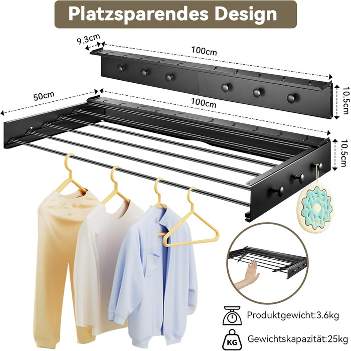 Настінна сушилка для білизни Donken, 80/100 см, розтяжна, для ванної, балкону, тераси