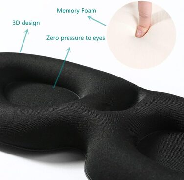 3D Маска для сну Tim & Tina, світлоблокуюча, для подорожей, йоги, з регульованим ремінцем (чорний)