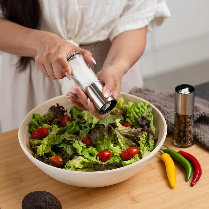 Набір з 2 електричних мельниць для солі та перцю преміум-класу | Регульоване керамічне подрібнювання | Набір з високоякісної нержавіючої сталі для солі, перцю та інших спецій