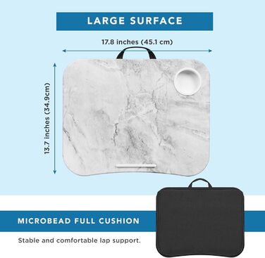 Підставка для ноутбука LapGear з тримачем для напоїв та кутом для пристроїв, білий мармур, до 15.6 дюймів
