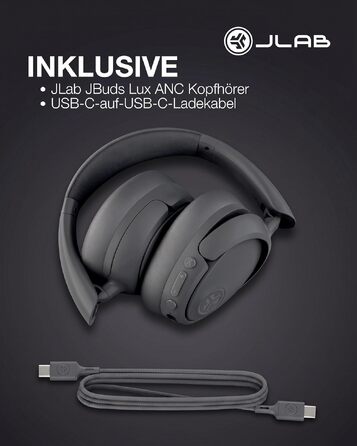 Бездротові накладні навушники JLab JBuds LUX ANC з активним шумозаглушенням, Bluetooth, Graphite