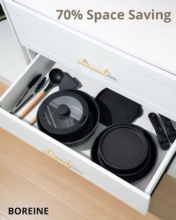 Набір посуду BOREINE 14 предметів: каструлі та сковороди з антипригарним гранітним покриттям (PFOA-free), знімні ручки, для всіх типів плит (індукція, склокераміка, газ, духовка), коричневий