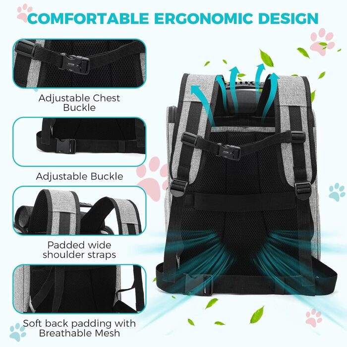 Сумка-переноска для кота/собаки, складана, сіра, з сіткою, повідком, до 8 кг