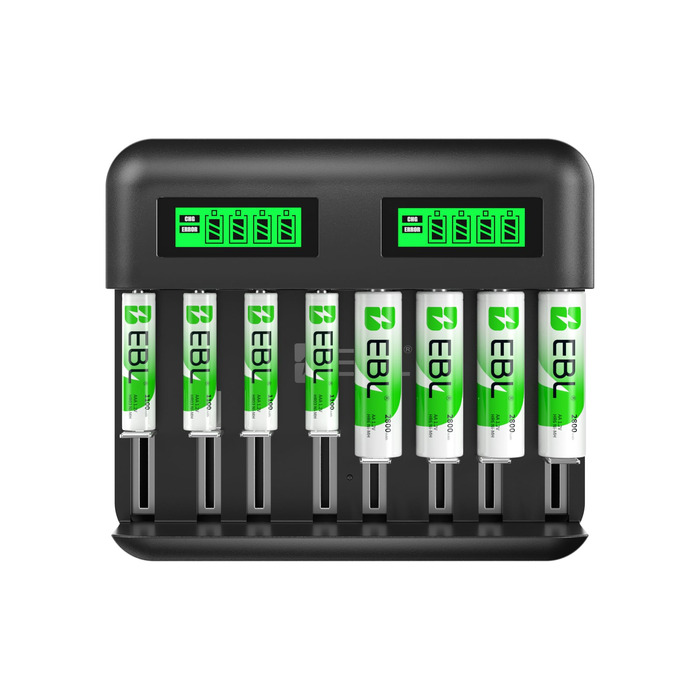 Зарядний пристрій EBL для акумуляторів AA/AAA Ni-MH з USB-C, 2800mAh (4xAA) + 1100mAh (4xAAA), LCD дисплей