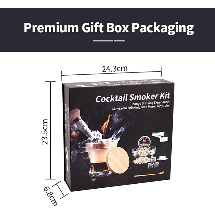 Набір для копчення коктейлів та віскі: 4 дерев'яні чіпси, ретро-дизайн, для віскі, коктейлів та вина, подарунок для батька, чоловіка та любителів коктейлів