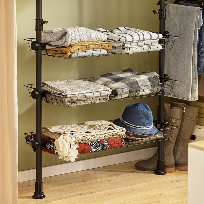 SoBuy Regal System with 3 Clothes Rails and 3 Baskets Telescopic Wardrobe System Adjustable Organization System FRG34-SCH