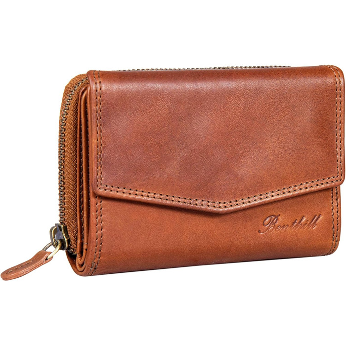 Benthill Wallet for Women Leather - RFID Genuine Leather Wallet - Vintage Purse - Coin Pocket with Zipper, Color: Gray