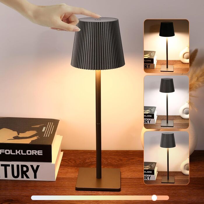 LED настільна лампа на акумуляторі, бездротова, диммування, сенсорне керування, 3 режими світла, перезаряджається через USB, вологостійка IP54, для спальні, бару, ресторану (сіра)