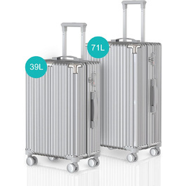 Набір валіз Voyagoux 3 шт. - 39L, 71L, 113L, з TSA-замком, ABS, 4 колеса, срібний (S/M)