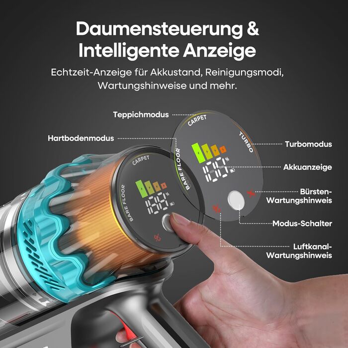 Акумуляторний пилосос ElecKeys K10: 50000Pa, 600W, 70хв, LED дисплей, 1.8L, антинамотування, для тварин, килимів, твердих поверхонь, авто, блакитний