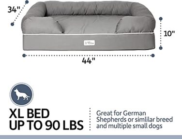 Ліжко для собак та котів PetFusion Ultimate Memory Foam 2.5' - сіре, 112 x 86 x 25 см (ортопедичне, з пам'яті ефекту)