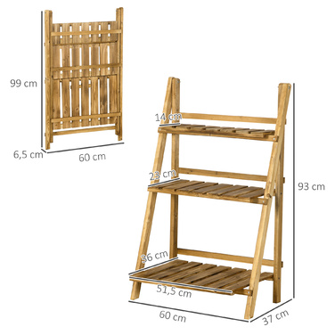 Outsunny 3-Tier Wooden Plant Stand - Dark Brown, 60 x 37 x 93 cm