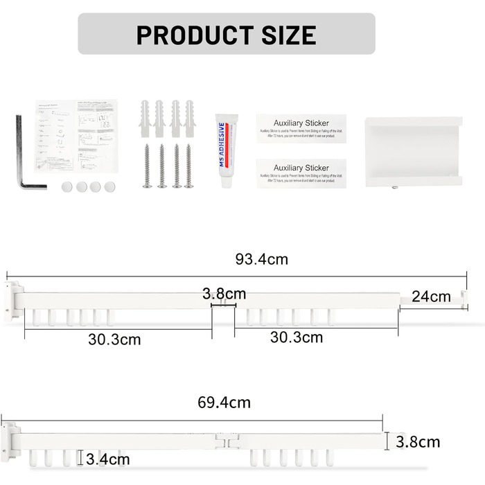 Настінна сушилка для білизни 120см, висувна, складна, з 18 гачками - для балкона, ванної, спальні, білий
