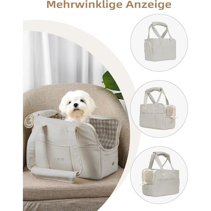 Транспортна сумка для собак, котів та кроликів – складана переноска з безпечним закриттям, сіткою для вентиляції та бічними кишенями – практичний аксесуар для подорожей (Бежевий/Сірий, різні розміри)