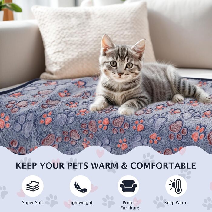 М'яка флісова ковдра для собак та котів BVAGSS, 6 шт., 60 x 40 см, блакитна