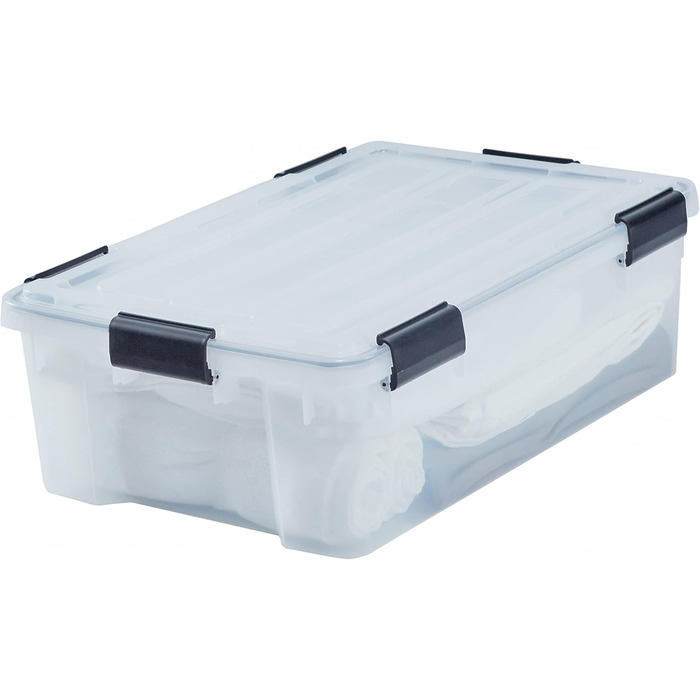 Iris Ohyama Airtight Plastic Storage Boxes with Lids, 50L, 4-Piece Set, Airtight and Waterproof Seal, Robust Snap Closures, Stackable, Dustproof, BPA-Free, DDAT-L (Transparent, 30L x4)