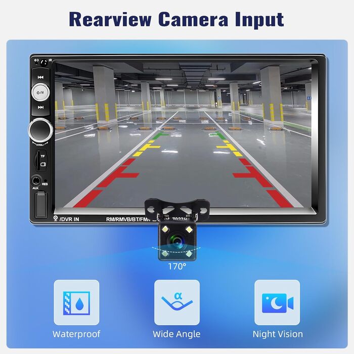 Автомагнітола CAMECHO 2 DIN з 7-дюймовим сенсорним екраном, Bluetooth, Mirror Link, FM-радіо, USB, AUX, керування з керма, 7 кольорів підсвітки, камера заднього виду, MP5