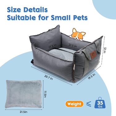 Автокрісло-ліжко для собак та котів: якісний матеріал, безпека, багатофункціональне ліжко з потовщеним подушкою та ременем безпеки (сірий, блакитний)