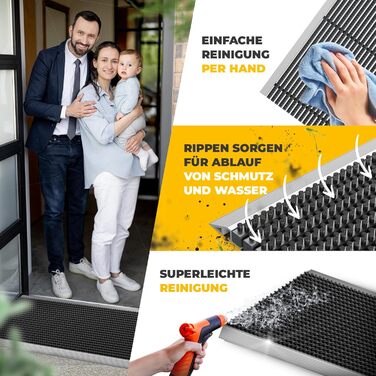 Килимок для порогу 40x60 см - алюміній, плоский, неслизький, для дому, тераси, вхідних дверей - килимок-сміттєзбирач з щітковим профілем, чорний