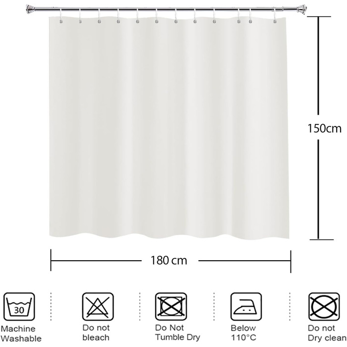 Штора для ванної кімнати YISURE антигрибкова 200x220 см, текстиль-поліестер, водонепроникна, колір кремовий