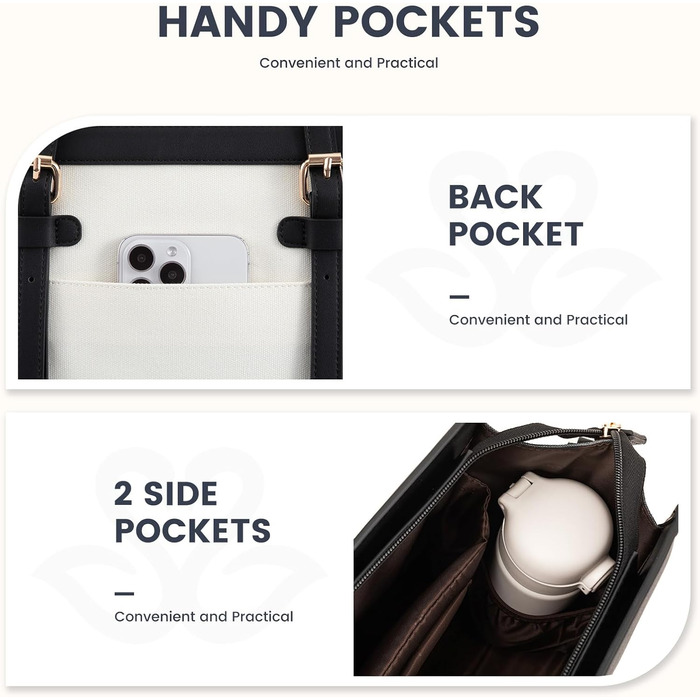 Сумка для ноутбука LOVEVOOK жіноча, сумка-шопер для роботи, університету, офісу, 17.3 дюйми (чорно-біла)