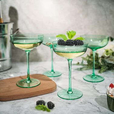 Набір келихів для Мартіні, Шампанського та Коктейлів 4 шт., 200 мл, м'ятно-зелений, подарунковий набір на День Святого Валентина