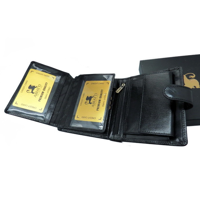 Шкіряний вертикальний гаманець Abiatti чорного кольору з RFID-захистом та 14 відділеннями