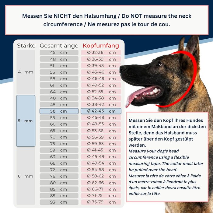 Нашийник для собак з обхватом шиї 42-45 см, нержавіюча сталь V4A, міцний, з запобіжником, 5 мм, довжина 56 см