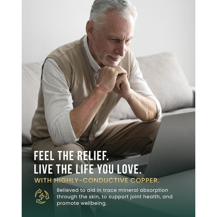 Браслет на руку чоловічий MagnetRX® з чистої міді – Мідний браслет для чоловіків для магнітної терапії – Ідеально при артриті та синдромі карпального тунелю – З інструментом для регулювання довжини (з клеймом, мідний манжет)