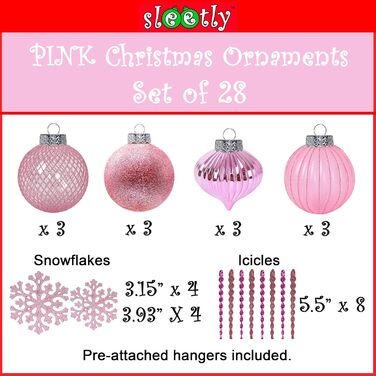 Набір прикрас для ялинки SLEETLY 28 шт. Біле золото: кулі, льодинки та сніжинки. Стійкі пластикові орнаменти для святкового декору