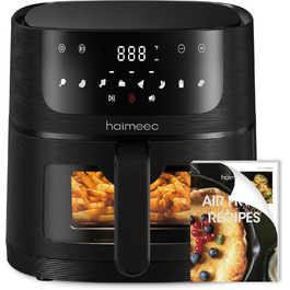 HAIMEEC 6L Air Fryer with Viewing Window - 8-in-1 Oil-Free Fryer, Shake Reminder, Non-Stick Coating, 30-200°C, 78 Recipes, Quiet Operation