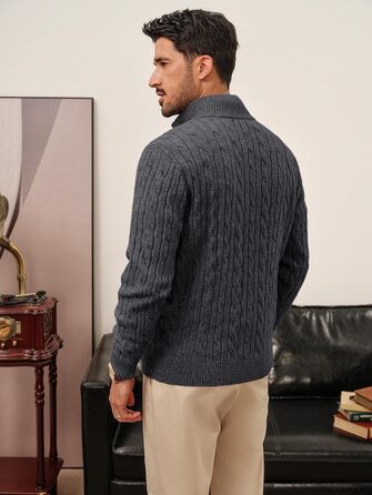 Кардиган чоловічий PJ PAU JONES з блискавкою, стійким коміром та в'язаним візерунком, темно-синій (M, темно-сірий)