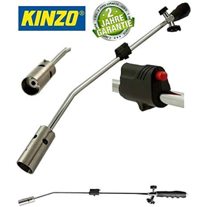 Газовий пальник Kinzo K0318 для видалення бур'янів, 80 см, з п'єзозапалюванням, комплект з 10 балонів по 227 г, регульований полум'я, до 1000°C, для гриля, шиші, бур'янів