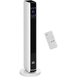 Електричний обігрівач HOMCOM 2200W – керамічний нагрівальний тумба з пультом, таймером та осциляцією, білий+чорний, 21 x 21 x 73 см