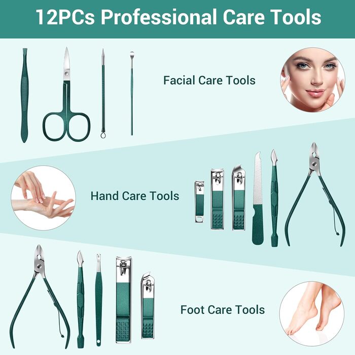 Набір для манікюру та педикюру DUAUIU 12 предметів: професійний набір для манікюру та педикюру для жінок та чоловіків, ідеальний для подорожей