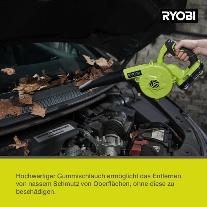 Повітродувка акумуляторна RYOBI 18V ONE+ R18TB-0, 2,9 м³/хв, 200 км/год, без акумулятора та зарядного пристрою