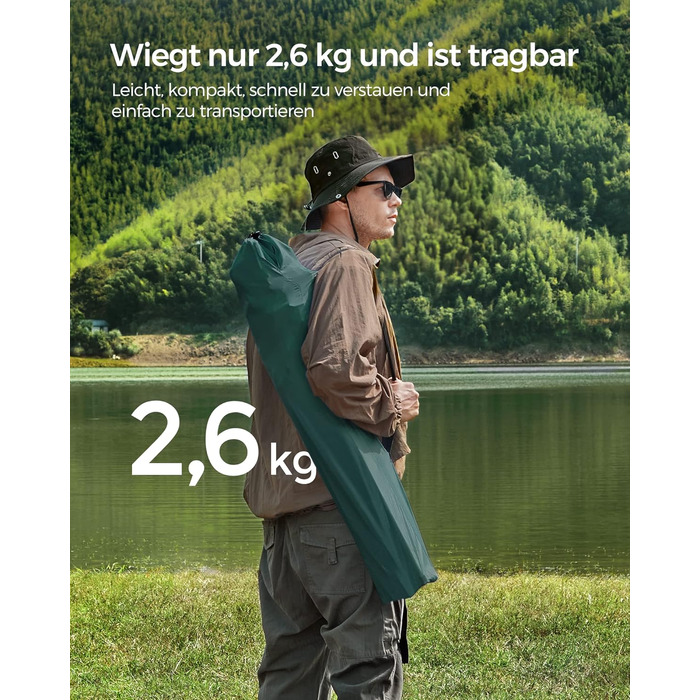 SONGMICS 2-Pack Folding Chair Camping Chair Folding Chair Comfortable Heavy-Duty Construction Max. Load Capacity 150 kg with Cup Holder Outdoor Chair (Dark Green)