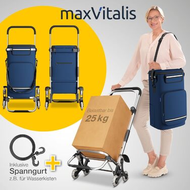 Stair Climber Shopping Trolley with Cooler Compartment, Folding Shopping Cart, Height-Adjustable Shopping Trolley, Reflectors, Removable 43 L Bag, Hackenporsche (Stair Climber Trolley, Navy)