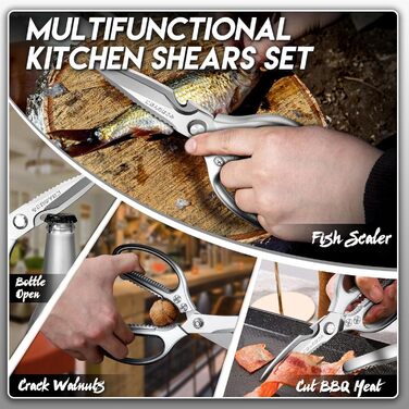 Набір кухонних ножиць DRAGON RIOT Stabile: 2 шт. з японської сталі, для м'яса та птиці, чорний колір, з нержавіючої сталі