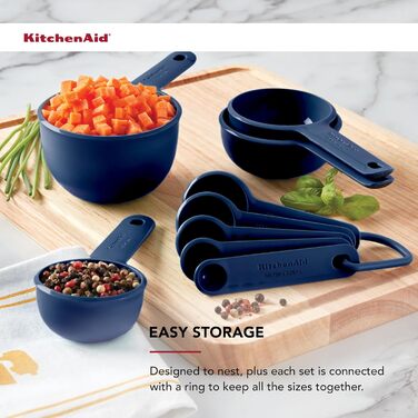 Універсальний 9-елементний набір мірних стаканів і ложок KitchenAid з м'якою ручкою, отвором для підвішування, зручною фіксацією, для кухні, можна мити в посудомийній машині