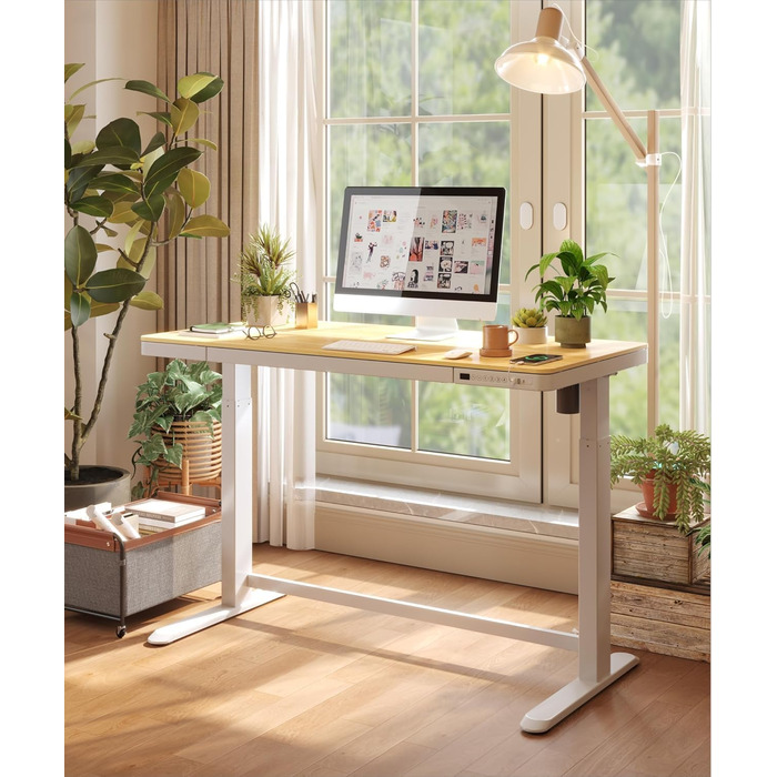 Електричний стіл Sanodesk з регулюванням висоти, ящик, сенсорне керування, USB-порти, 120 x 60 см, білий, 120 x 60 x (73.5-118) см