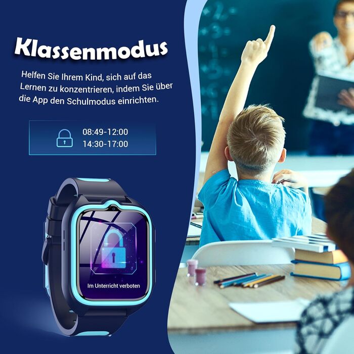 Дитячий смарт-годинник Blackview Kinder 4G: GPS, SIM-карта, відеодзвінки, SOS, дзвінки, чат, SMS, шкільний режим, лічильник кроків, блакитний