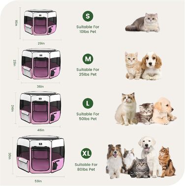 X-ZONE Переносний складаний вольєр для собак та котів, рожевий, 29x29x16 см