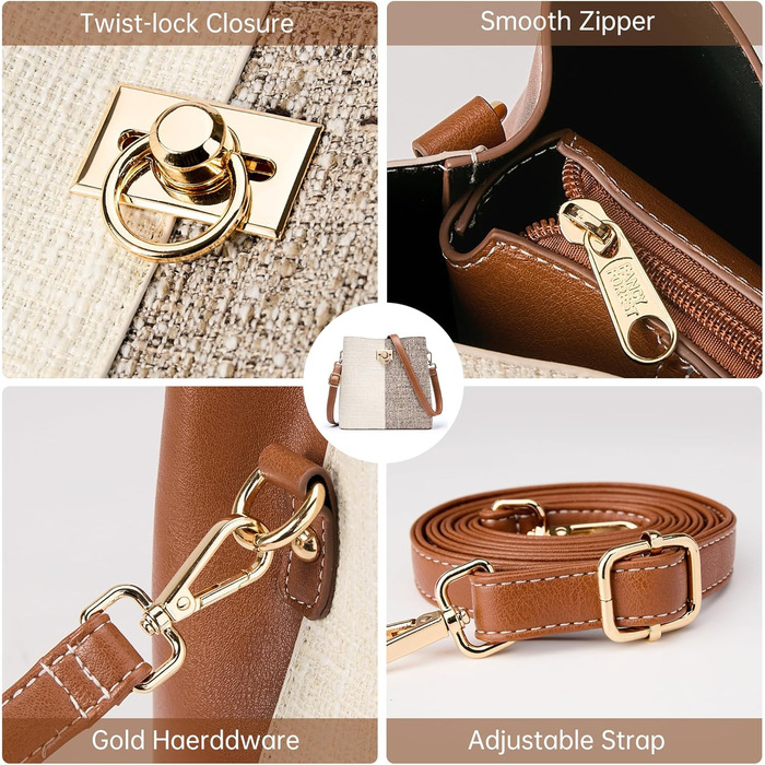 Сумка жіноча KALIDI Fancy Forest через плече з натуральної шкіри бежево-коричнева, стильна кросбоді сумка з регульованим ремінцем