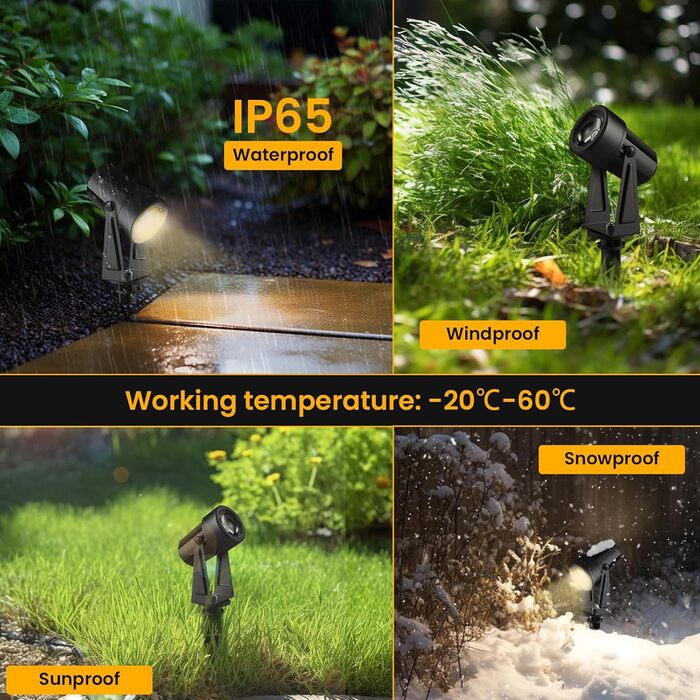 LED Garden Lighting Set with Power, 14M, 4 Spotlights, Warm White 3000K, IP65 Waterproof, 600lm, 27V, 4-in-1