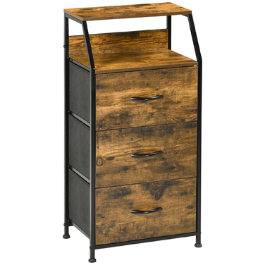 HOMCOM Fabric Chest of Drawers Storage Cabinet with 3 Drawers, Shelf Storage Dresser with Steel Frame Closet for Bedroom, Living Room Rustic Brown | Aosom