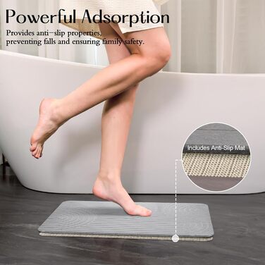 Amilutuo Badematte Stein, Diatomite Stone Bath Mat, Non-Slip Stone Bath Mat, Quick-Drying Stone Bath Mat (LightGrey B, 60 x 39 cm) Lightgrey B 60 x 39 CM